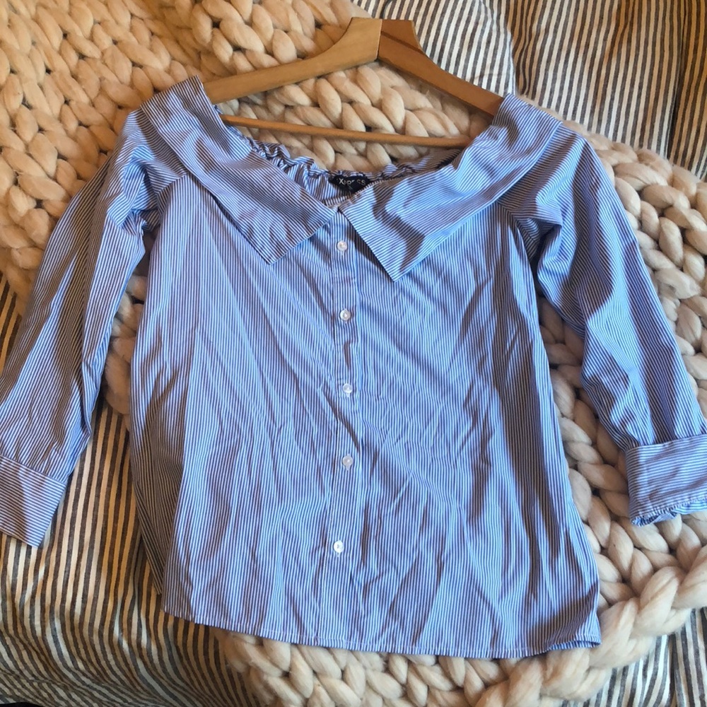 Express Pinstripe Modified Button-Down Blouse